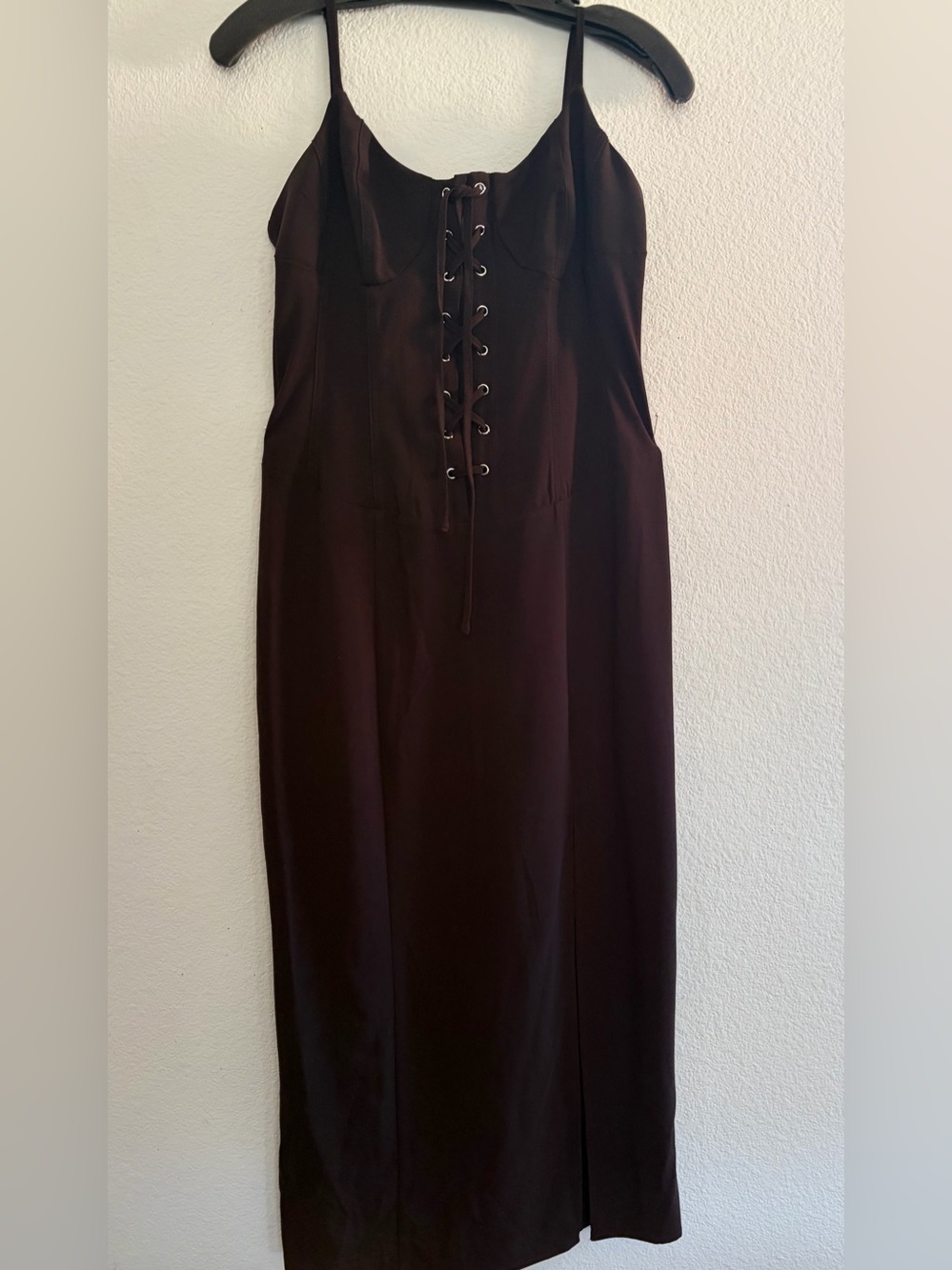 Avec Les Filles Dark Brown Lace-Up Midi Dress